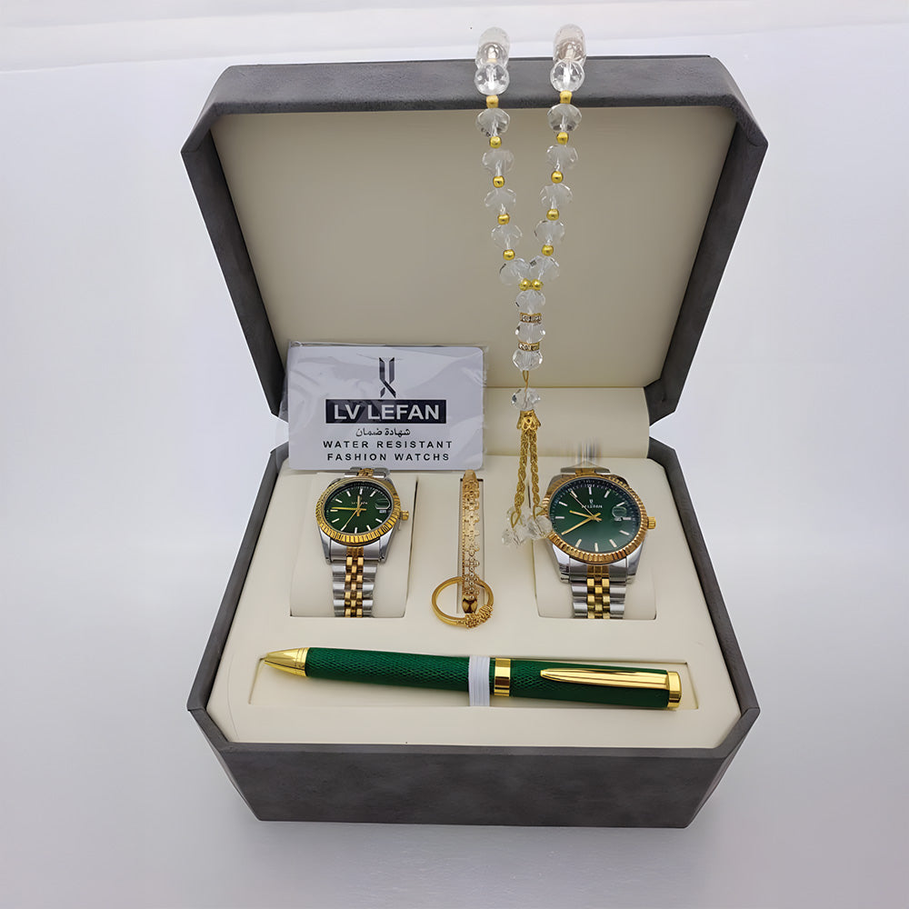 Men's Stainless Steel Set Watch, Rosary, Pen & Cufflinks