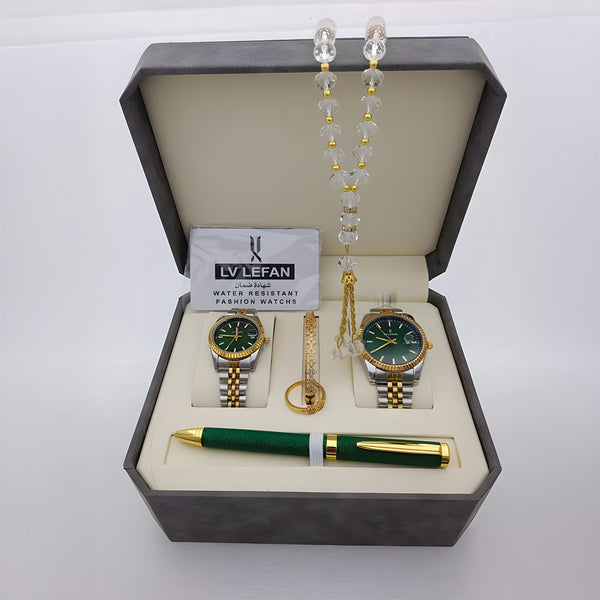 Men's Stainless Steel Set Watch, Rosary, Pen & Cufflinks