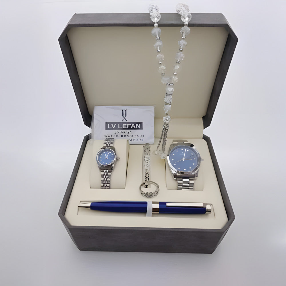 Men's Stainless Steel Set Watch, Rosary, Pen & Cufflinks